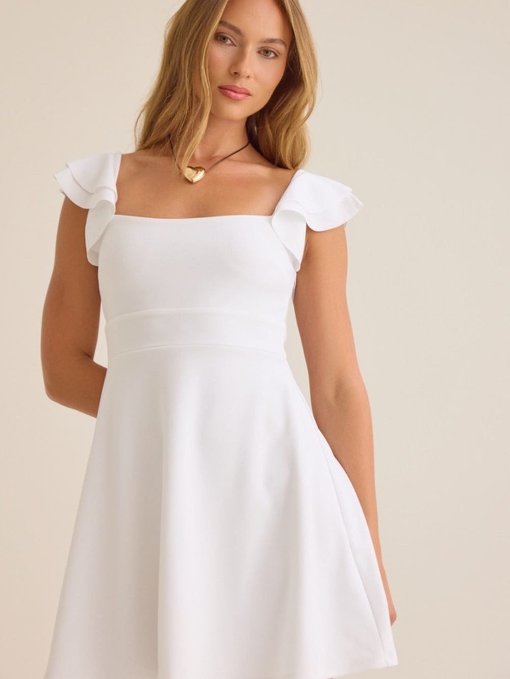 Altar'd State White Square Neck Ruffle Sleeve Mini Dress